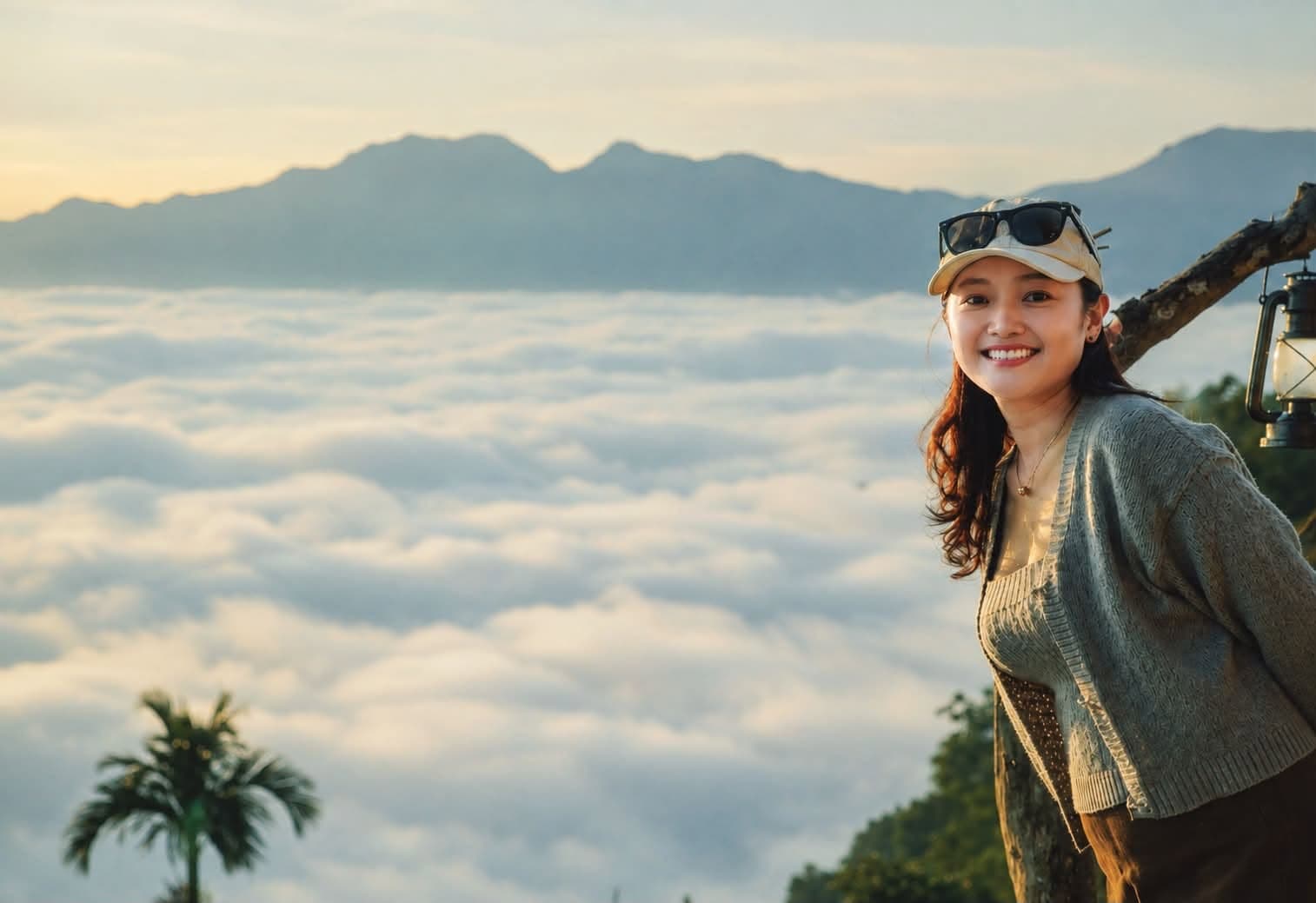 Nụ cười rạng rỡ trước biển mây bồng bềnh