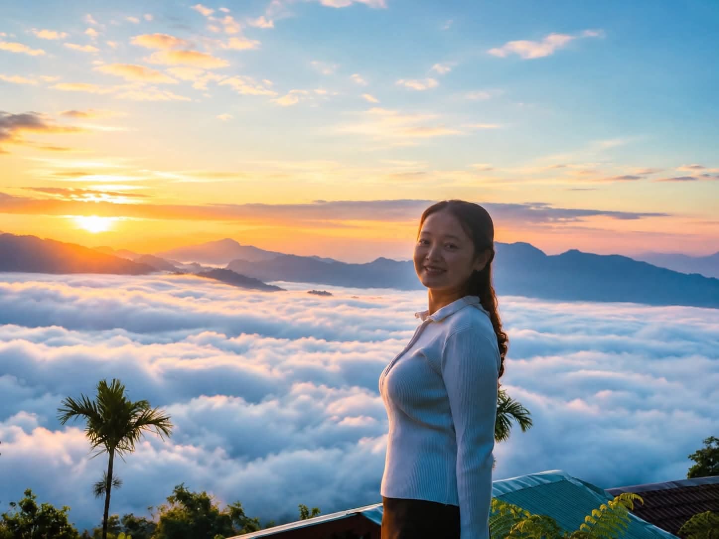 Đứng ngắm hoàng hôn nhuộm vàng biển mây núi rừng